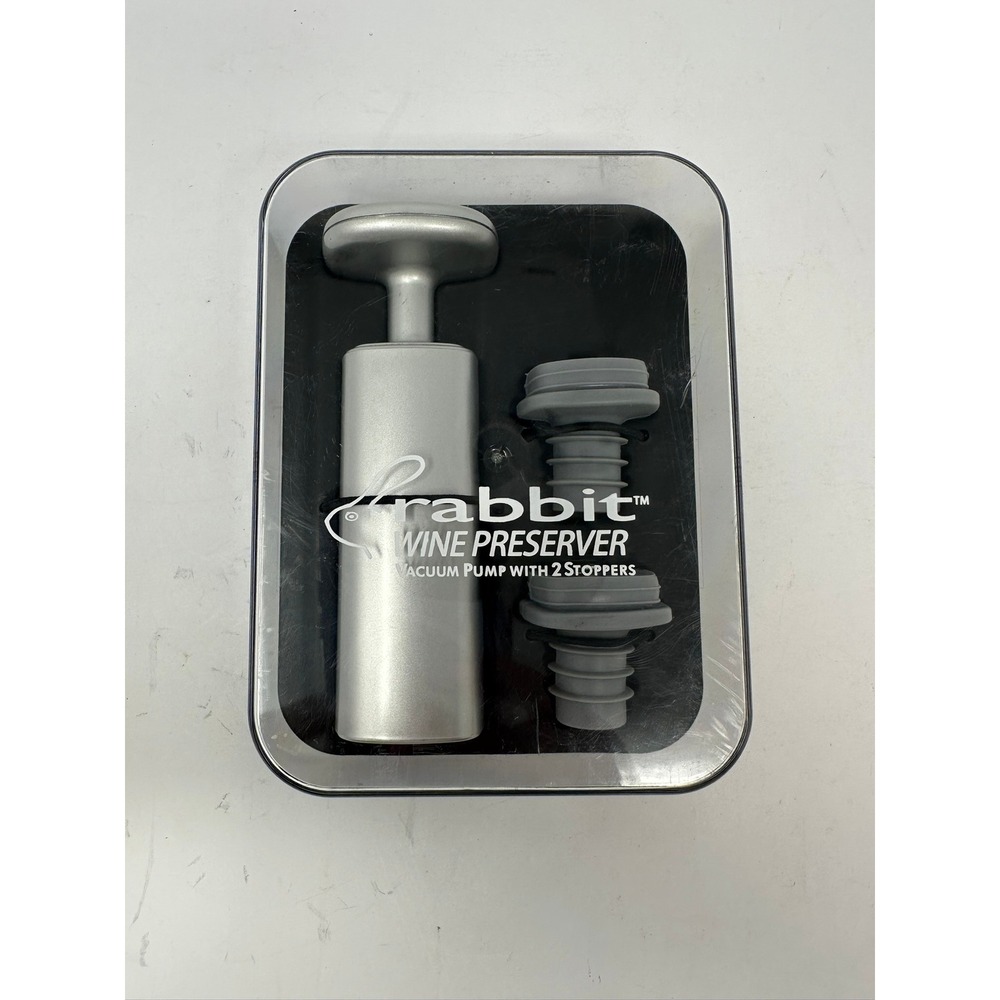 NEW! Rabbit Wine Preserver Vacuum Pump With 2 Bottle Stoppers B0